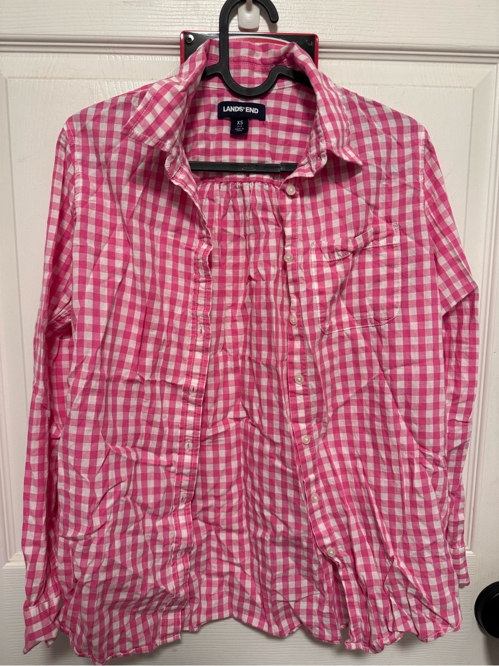 Lands' End Pink and White Gingham Button-Down Shirt